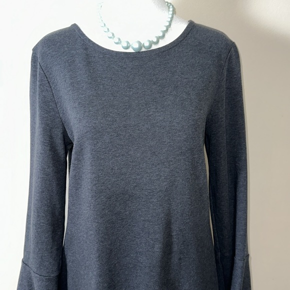 Madewell M Charcoal Gray Cotton Blend Knit Long Bell Sleeve Mini Shift Dress - Picture 7 of 15